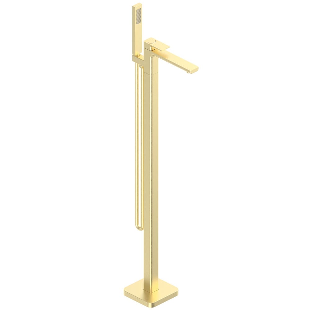 Astini Quadrado Brushed Brass Square Freestanding Bath Tap & Shower Mixer