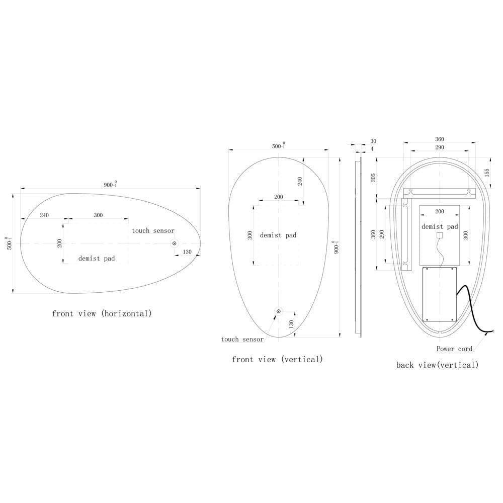 Astini Jacob Teardrop White 500mm LED Tuch Mirror