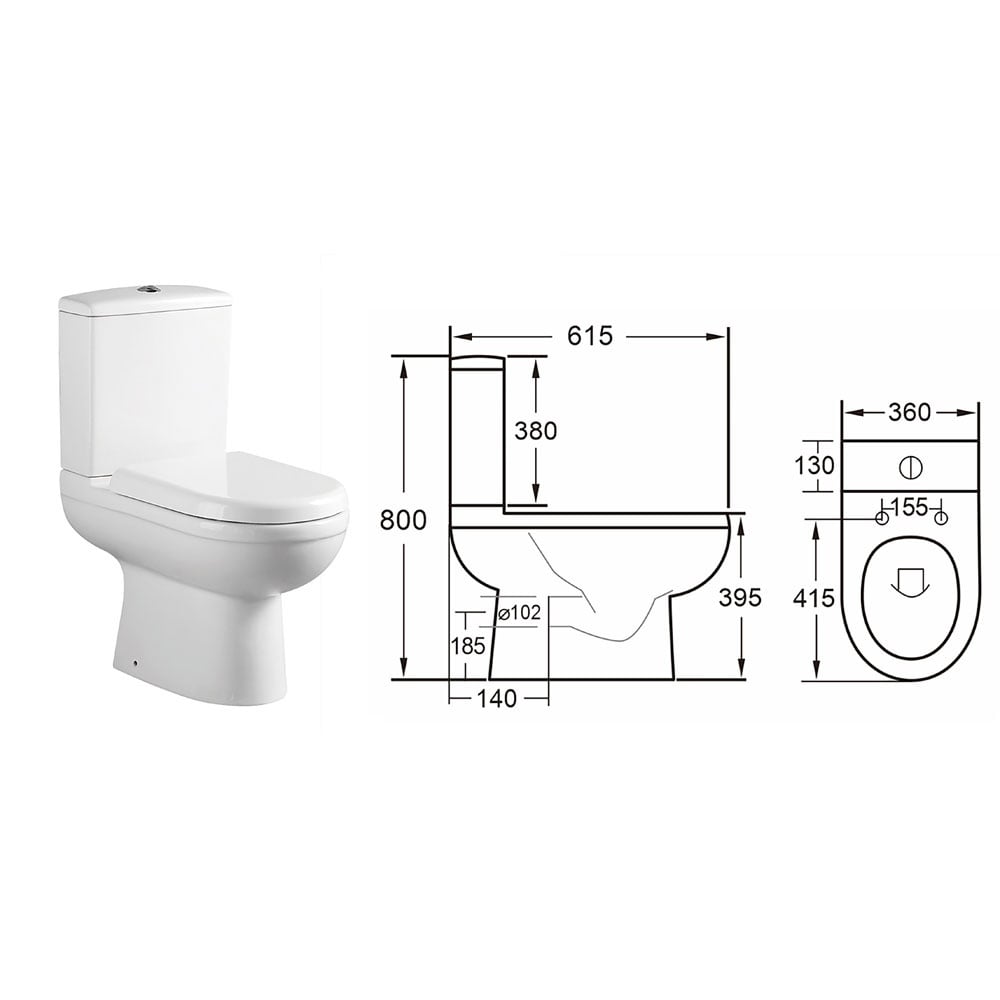 Astini Plumb Essentials Close Coupled Toilet Pan, Cistern & Soft Close Seat