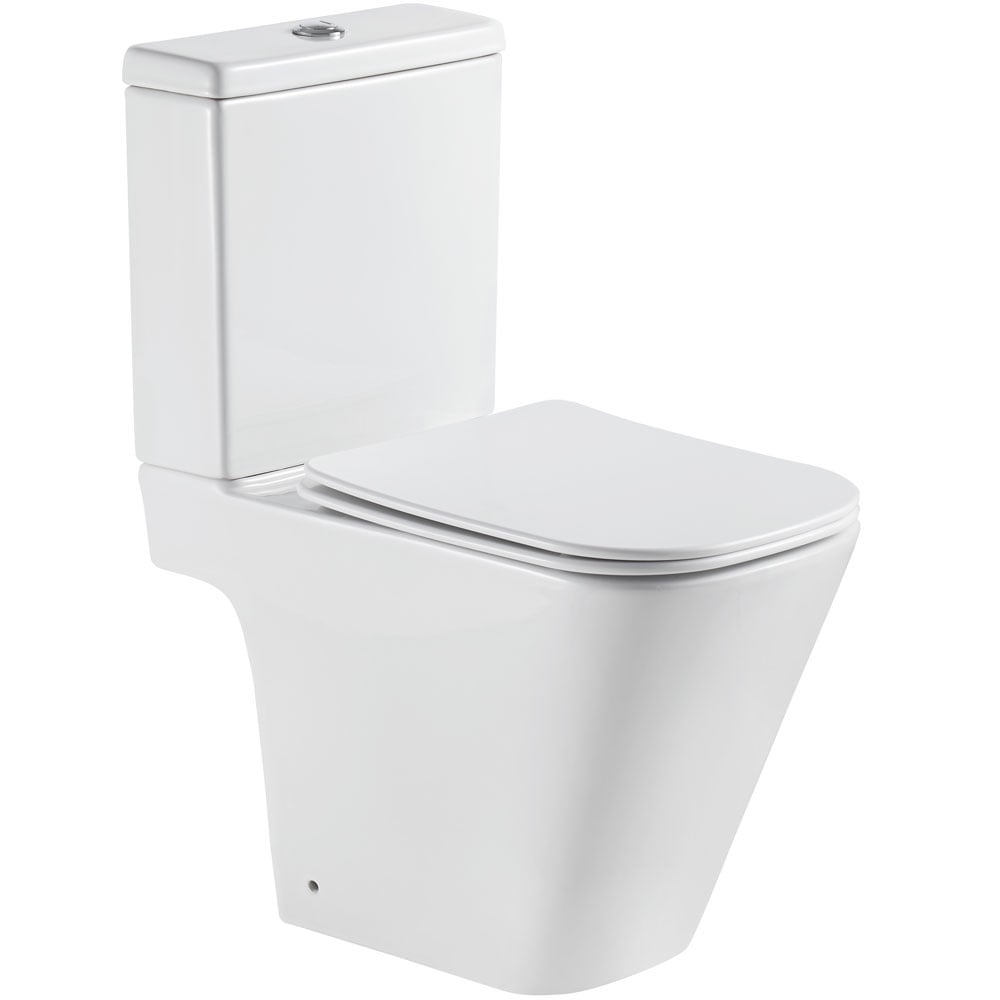 Astini Milan White Square Rimlesss Close Coupled Toilet Pan & Soft Close Seat