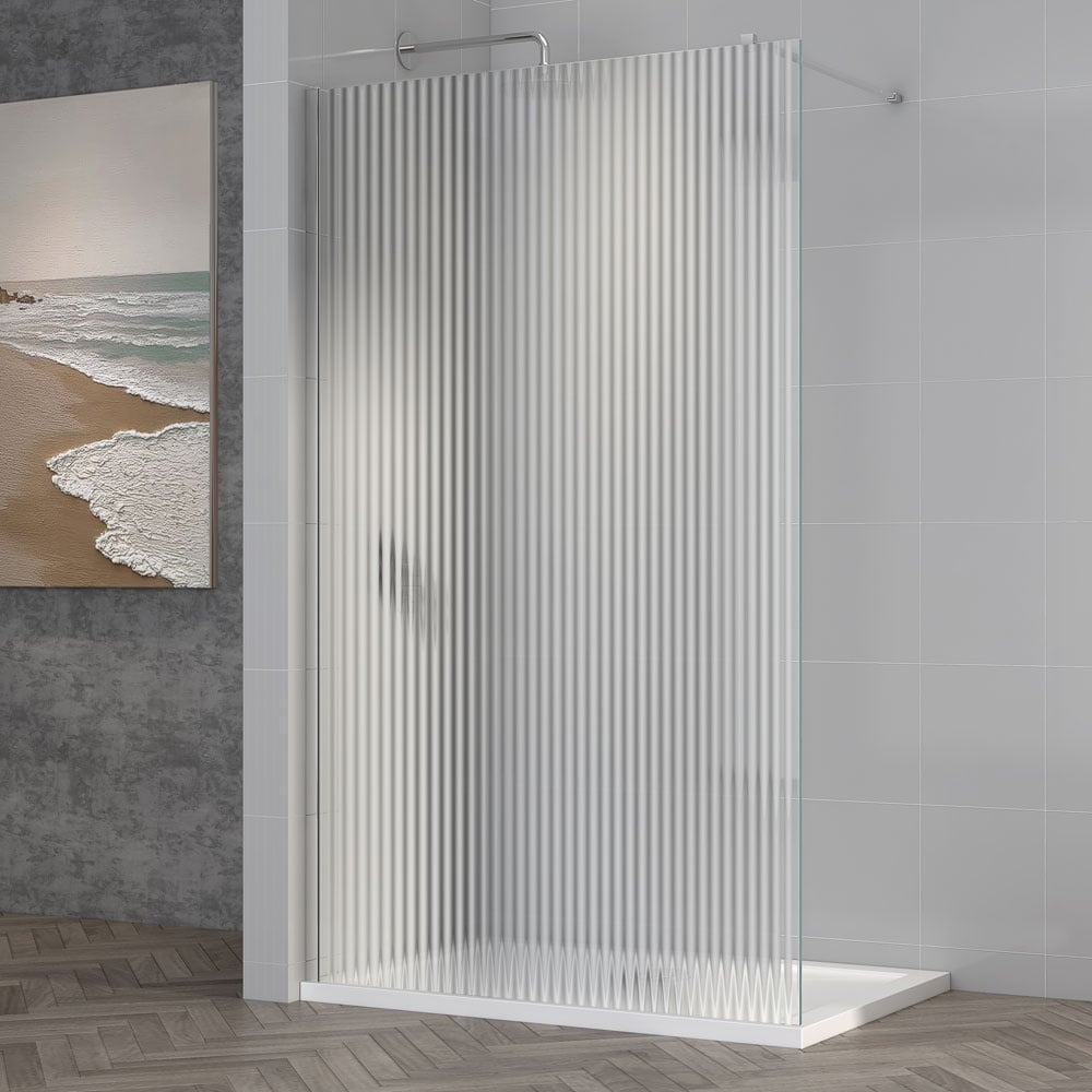 Astini TI8 Fluted Chrome 800x1950x8mm Wetroom Panel