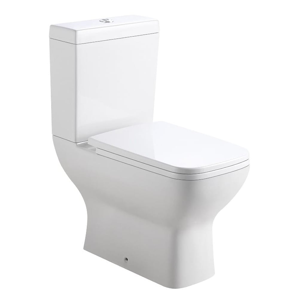 Astini Seina Square Close Coupled Toilet Pan, Soft Close Seat & Fittings