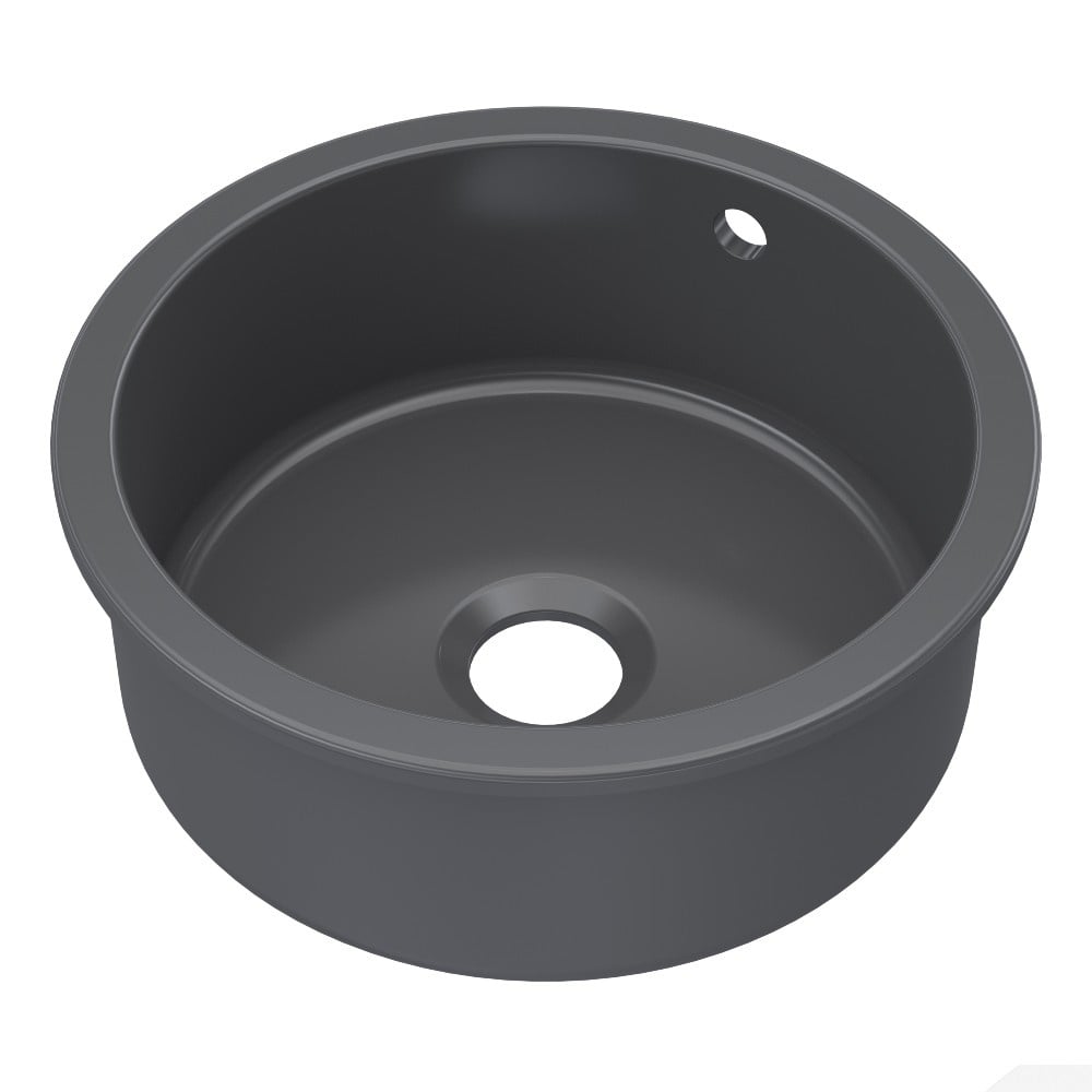 Astini Round Inset/Undermount 460 2.0 Bowl Matt Black Ceramic Kitchen Sink with Waste & Overflow