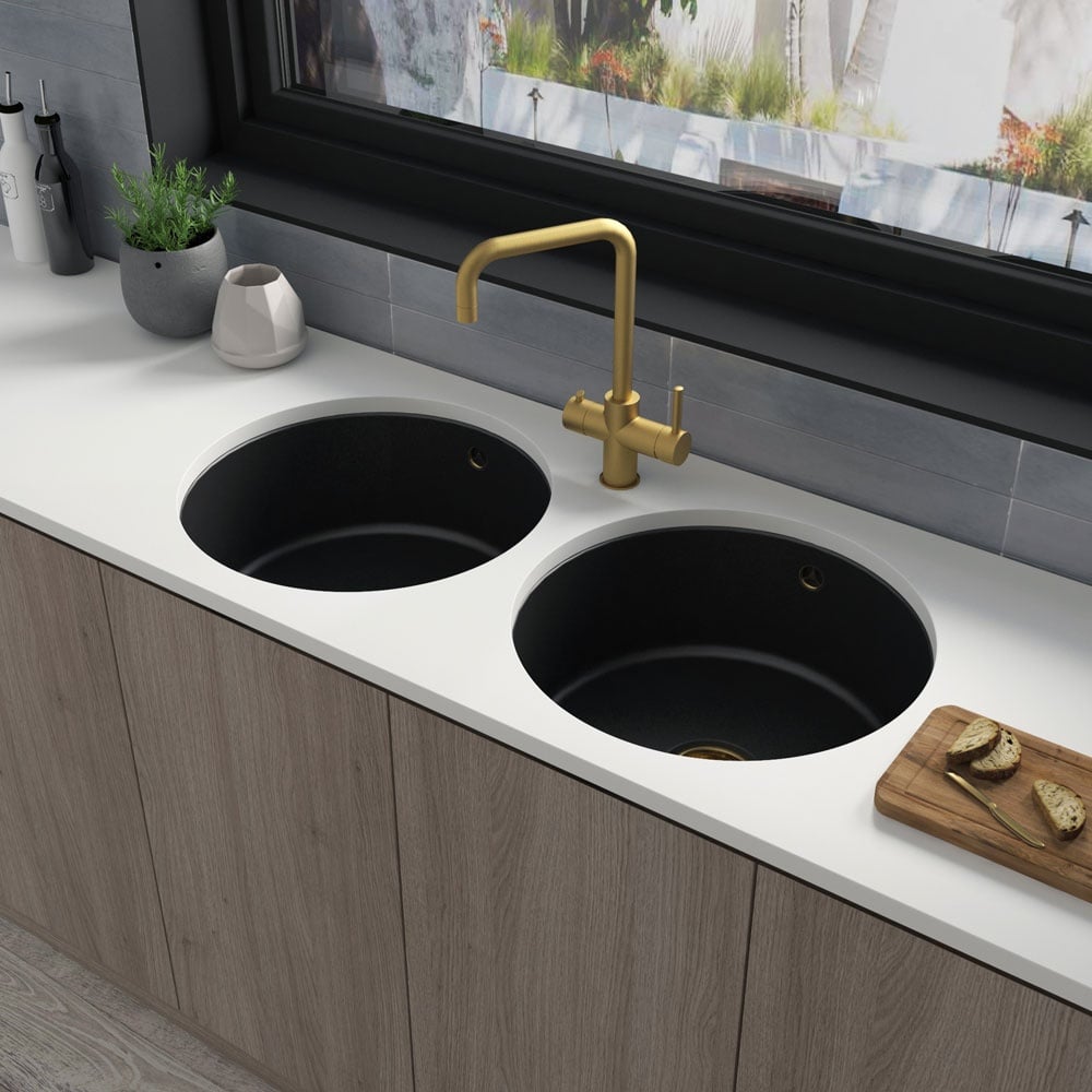 Astini Round Inset/Undermount 460 1.0 Bowl Matt Black Ceramic Kitchen Sink with Waste & Overflow