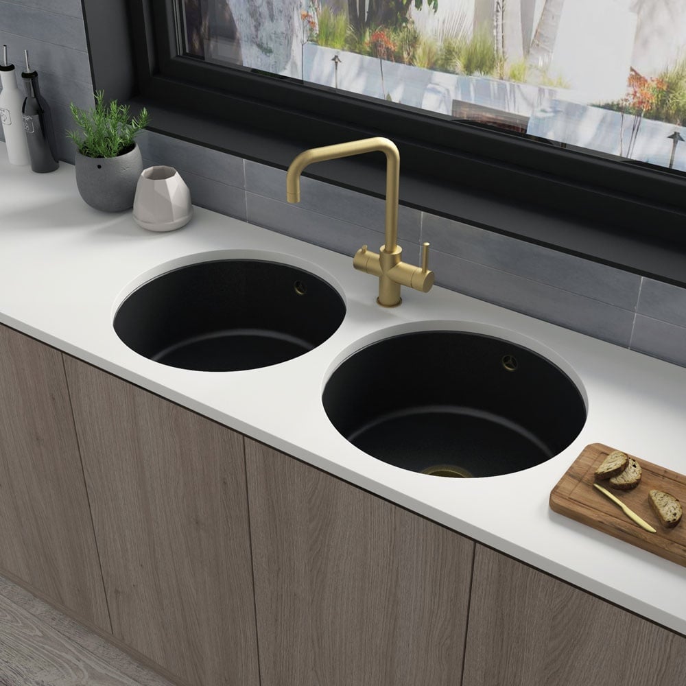 Astini Round Inset/Undermount 460 1.0 Bowl Matt Black Ceramic Kitchen Sink with Waste & Overflow
