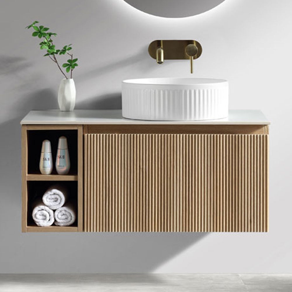 Astini Flauto 800mm Wall Hung Vanity Unit W/ Side Storage & RH Counter Top