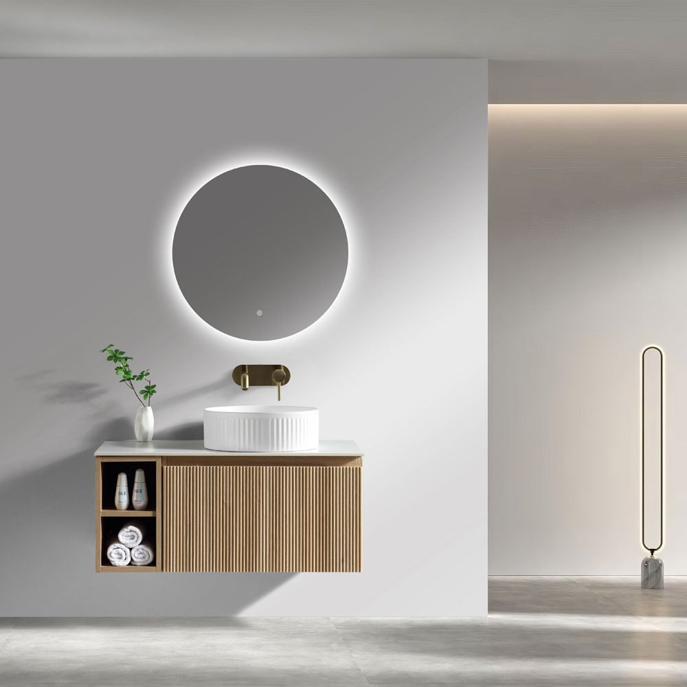 Astini Flauto 800mm Wall Hung Vanity Unit W/ Side Storage & RH Counter Top