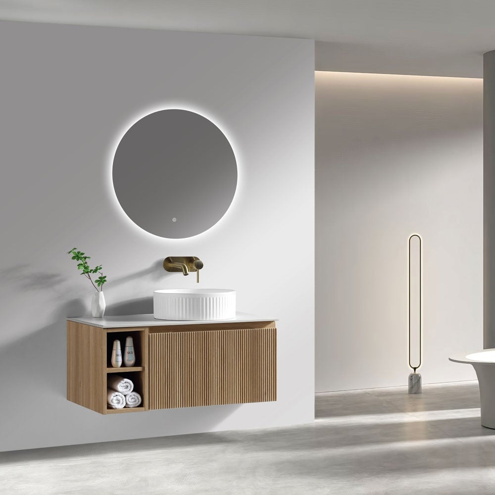 Astini Flauto 800mm Wall Hung Vanity Unit W/ Side Storage & RH Counter Top