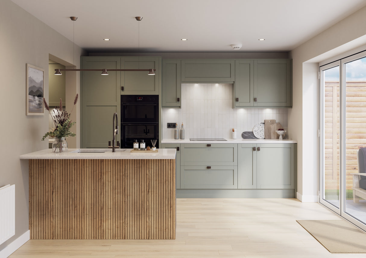 Balmoral Wood Grain 'Skinny' Shaker Reed Green Ash- Replacement Kitchen Doors (980mm High)