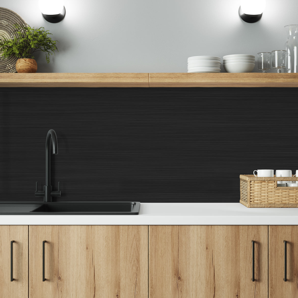 Bushboard Alloy Brushed Carbon Aluminium Feature Kitchen Splashback