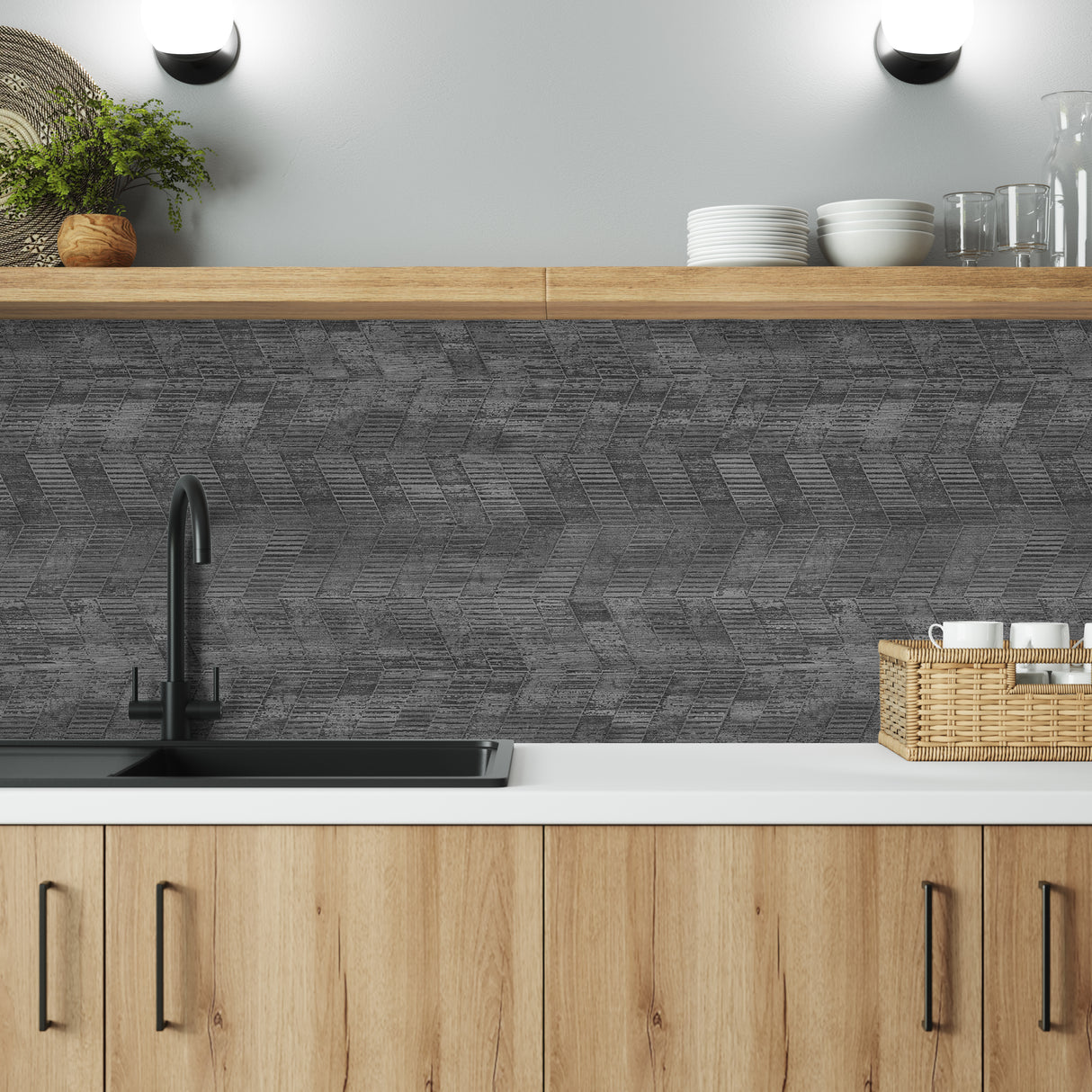 Bushboard Alloy Concrete Chevron Aluminium Feature Kitchen Splashback