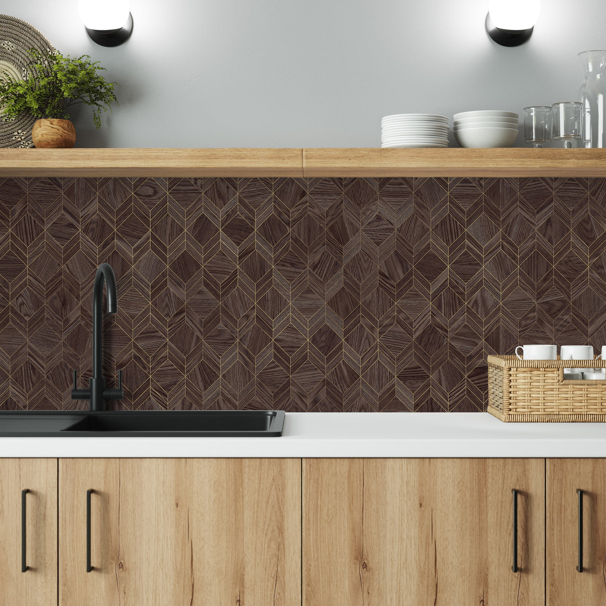 Bushboard Alloy Heritage Walnut Aluminium Feature Kitchen Splashback