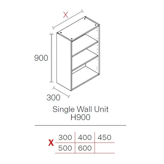 300mm Flat Pack Kitchen Extra Tall (900mm High) Wall Cabinet Light Grey