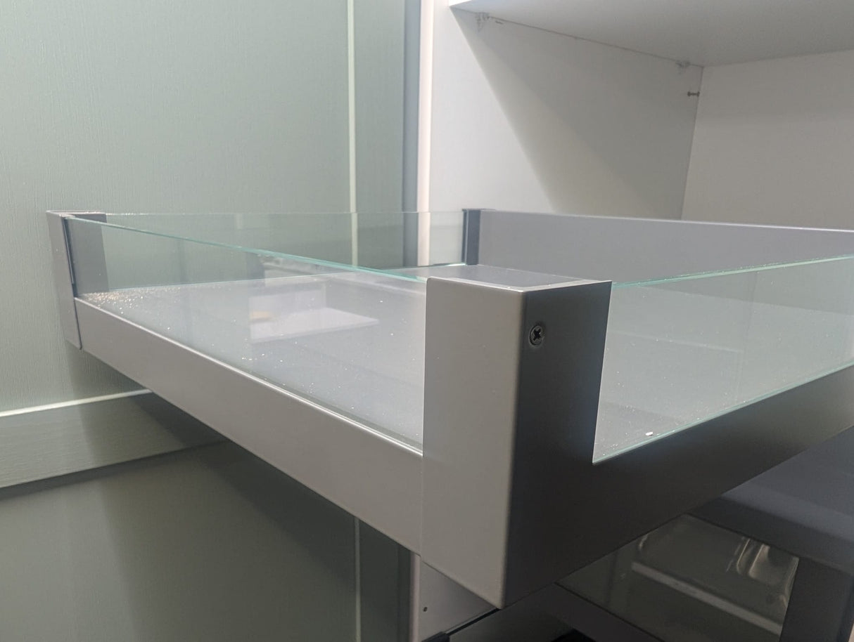 DTC Pre-Assembled Soft-Close Kitchen Drawer Box Low Inner Drawer System With Glass Sides, To Suit 400mm Wide Cabinet, 95mm High, 450mm Deep Dark Grey