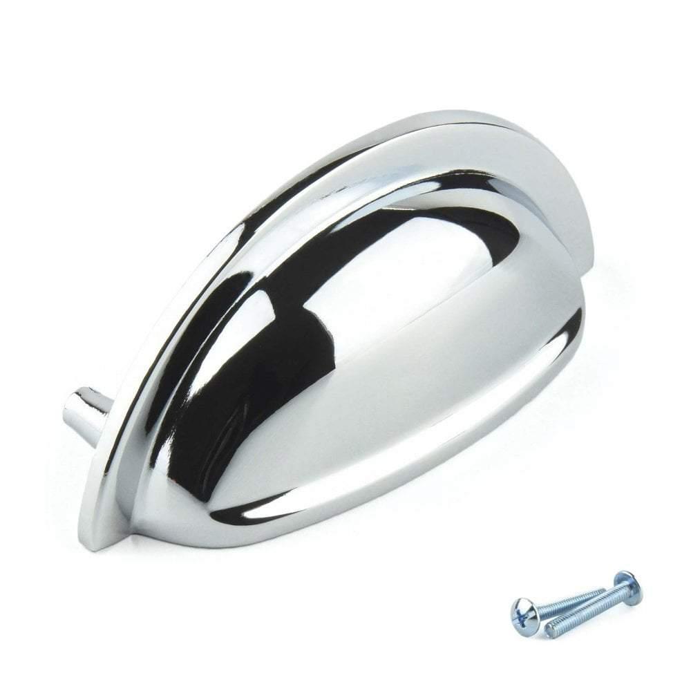 M4TEC Cromarty D8 Chrome Cup Drawer Pull Handle – Polished Cabinet & Cupboard Shell Handle (76mm Centres)