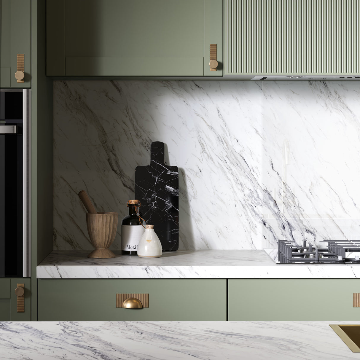 Bushboard Omega Modern Calcutta Marble Kitchen Worktops Velvet Finish