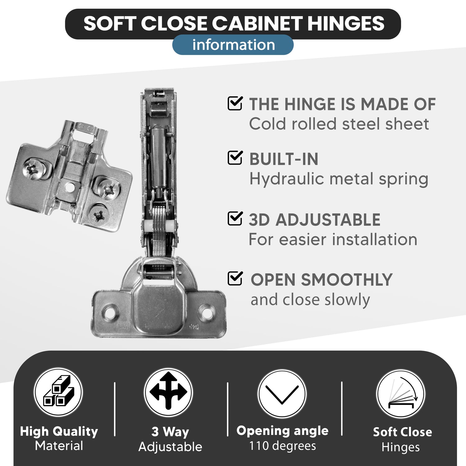 110 Degree Full Overlay Soft Close Kitchen Cabinet Door Hinges Adjustable Inc Backplates