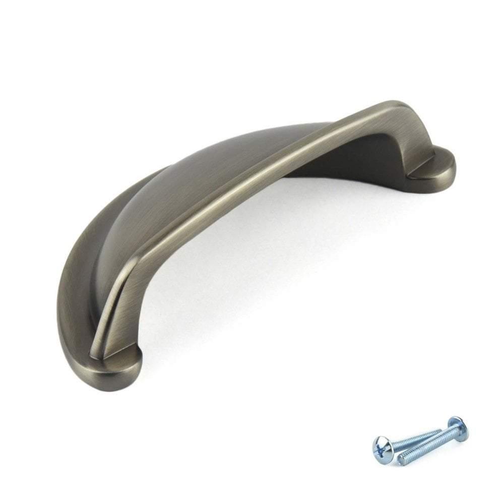 M4TEC Dalmally D7 Pewter Cup Drawer Pull Handle – Traditional Cabinet & Cupboard Shell Handle (76mm Centres)