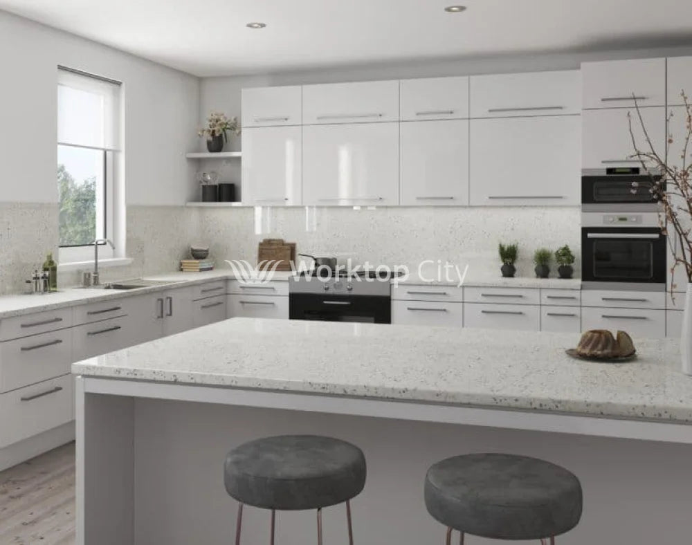 Senses Laminate Kitchen Worktops Snow Sparkle Round (Postformed) Edge Gloss Finish