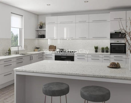 Senses Laminate Kitchen Worktops Snow Sparkle Round (Postformed) Edge Gloss Finish