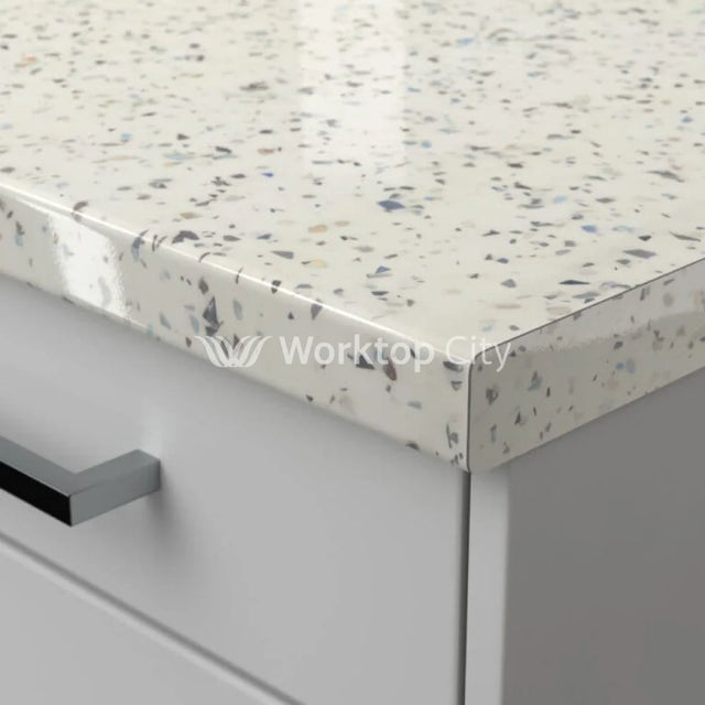 Senses Laminate Kitchen Worktops Snow Sparkle Round (Postformed) Edge Gloss Finish