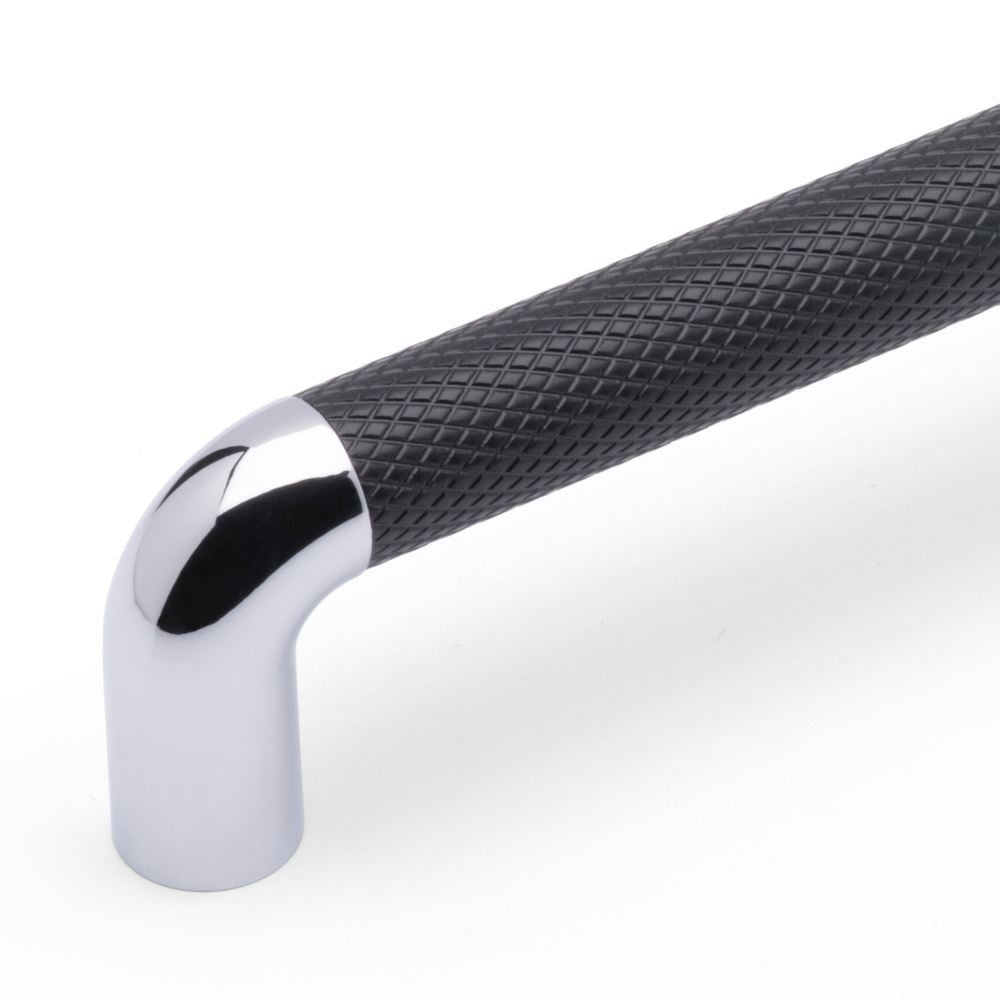 LANY KNURLED D Handle Kitchen/Bedroom Door Handle Black / Chrome (Various Sizes)