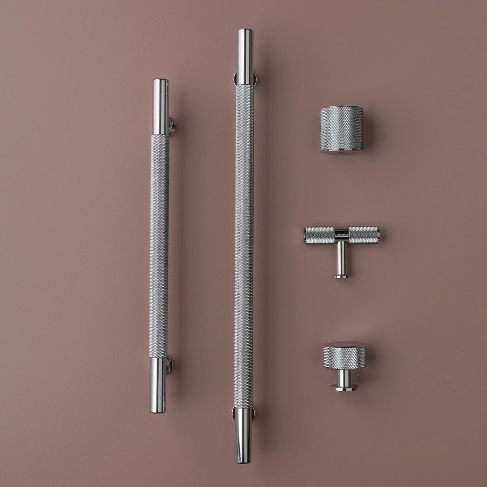 FENDER KNURLED Round Knob Kitchen/Bedroom Door Handle Chrome