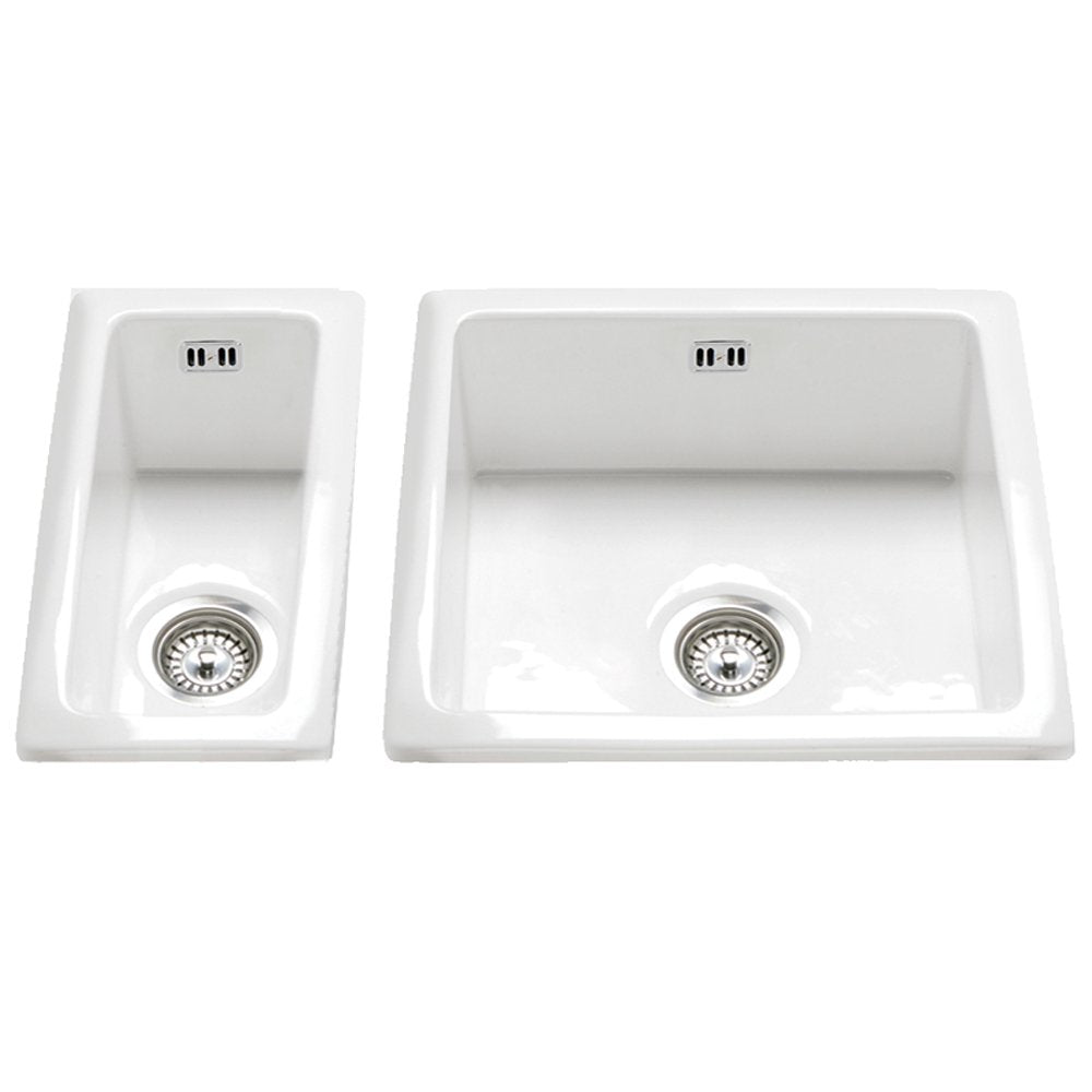 Astini Hampton 150 1.5 Bowl White Ceramic Undermount Kitchen Sink with Waste