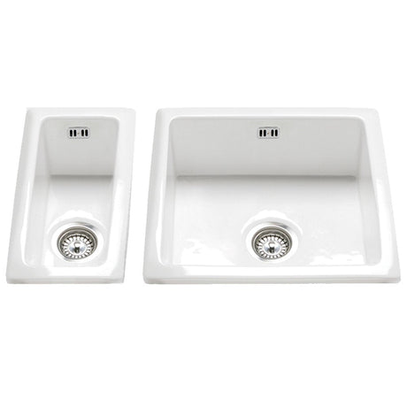 Astini Hampton 150 1.5 Bowl White Ceramic Undermount Kitchen Sink with Waste