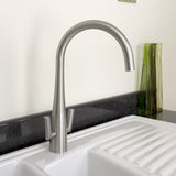 Astini Cosmopolitan Twin Lever Kitchen Sink Mixer Tap with Brushed Steel and Chrome Finish