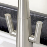 Astini Cosmopolitan Twin Lever Kitchen Sink Mixer Tap with Brushed Steel and Chrome Finish