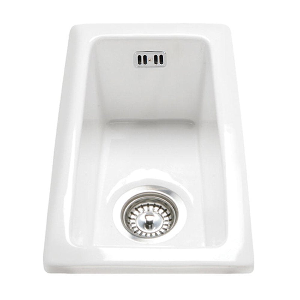 Astini Hampton 50 0.5 Bowl White Ceramic Undermount Kitchen Sink with Waste