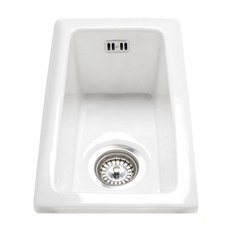 Astini Hampton 50 0.5 Bowl White Ceramic Undermount Kitchen Sink with Waste