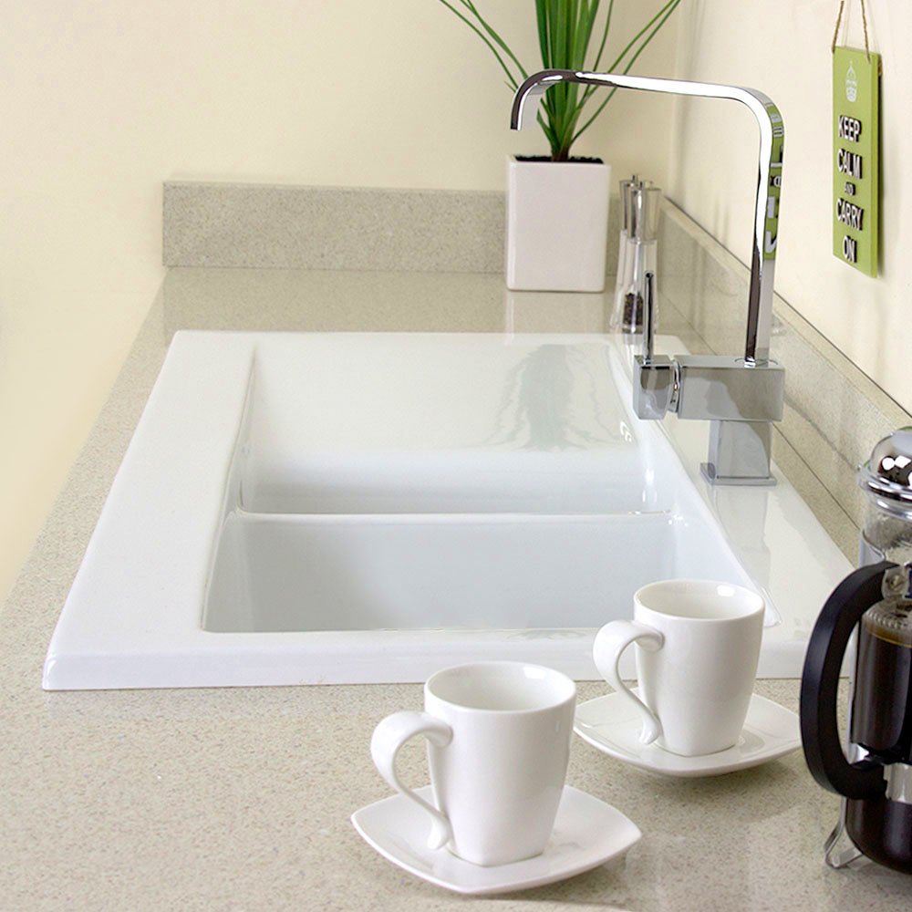 Astini Desire 150 1.5 Bowl Gloss White Ceramic Kitchen Sink, Waste & 5E Tap