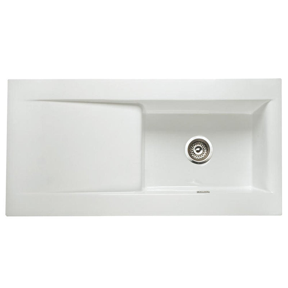 Astini Desire 100 1.0 Bowl Gloss White Ceramic Kitchen Sink with Waste Options