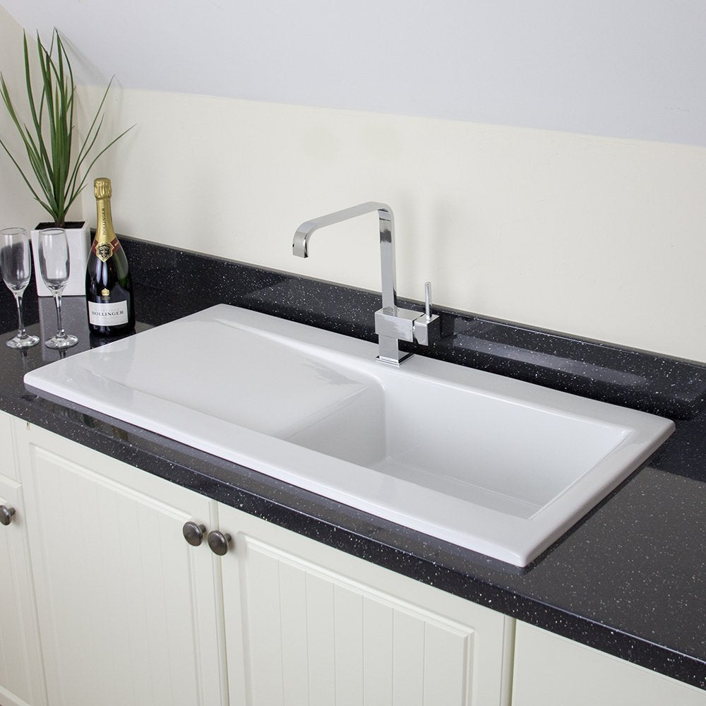 Astini Desire 100 1.0 Bowl Gloss White Ceramic Kitchen Sink, Waste & 5E Tap