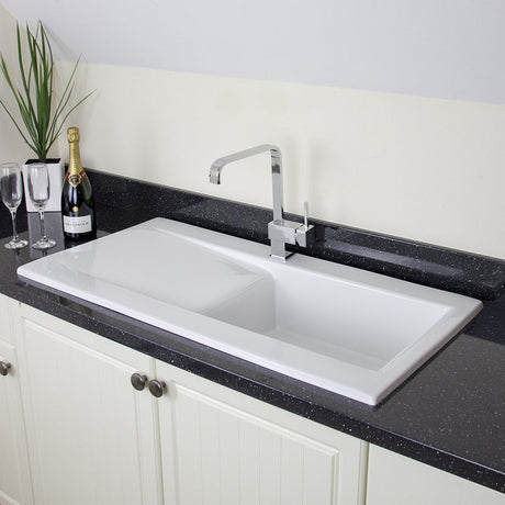 Astini Desire 100 1.0 Bowl Gloss White Ceramic Kitchen Sink, Waste & 5E Tap