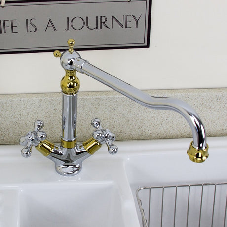 Astini Traditional Gold & Chrome Twin Handle Kitchen Sink Tap 25441GC