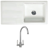 Astini Canterbury 100 1 Bowl Gloss White Ceramic Kitchen Sink & Colonial Tap