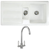 Astini Canterbury 150 1.5 Bowl Gloss White Ceramic Kitchen Sink & Colonial Tap