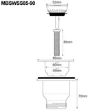 Astini RAK Rangemaster Caple 65mm Sink Strainer Waste MBSWSS85-90