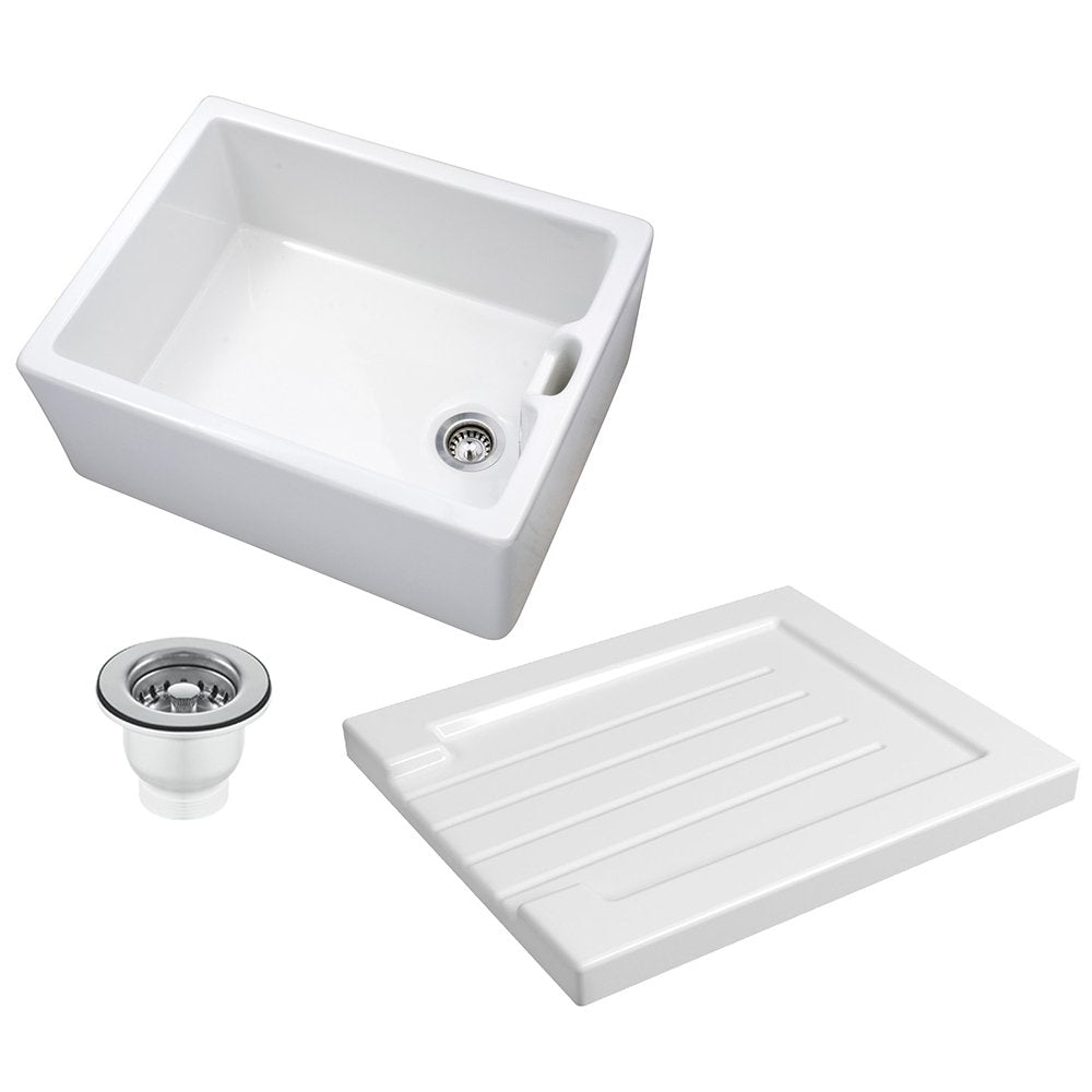 Astini Belfast 100 1.0 Bowl White Ceramic Kitchen Sink, Drainer & Strainer Waste