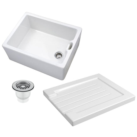 Astini Belfast 100 1.0 Bowl White Ceramic Kitchen Sink, Drainer & Strainer Waste