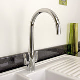 Astini Cosmopolitan Twin Lever Kitchen Sink Mixer Tap with Brushed Steel and Chrome Finish