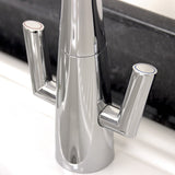 Astini Cosmopolitan Twin Lever Kitchen Sink Mixer Tap with Brushed Steel and Chrome Finish