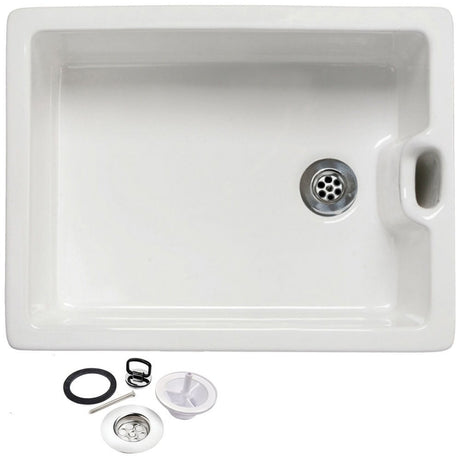 Astini Belfast 100 1.0 Bowl White Ceramic Kitchen Sink with Plug Waste