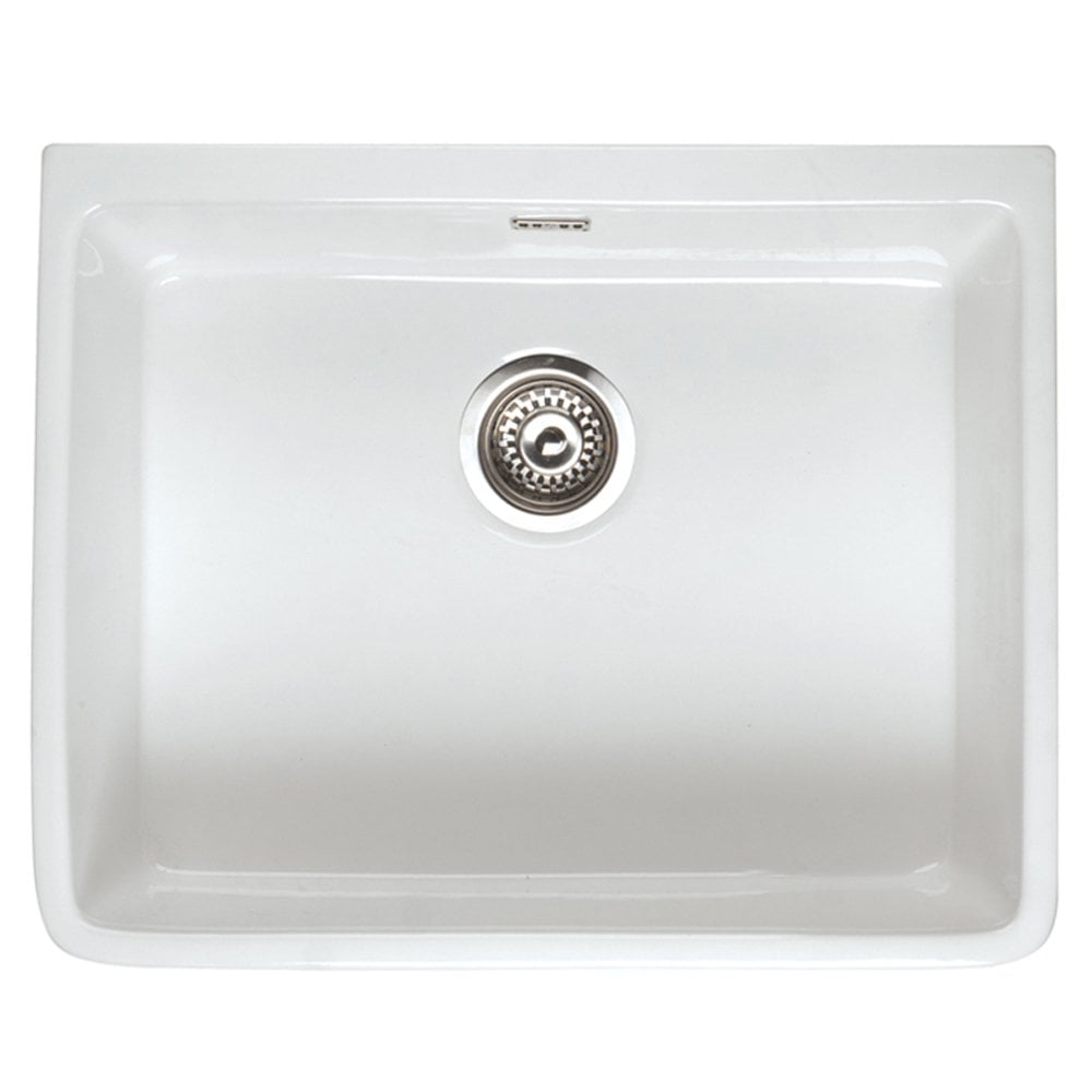 Astini Belfast 600 1.0 Bowl Gloss White Ceramic Butler Kitchen Sink, Waste & Tap
