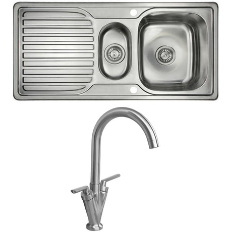 Astini Velia 1.5 Bowl Brushed Stainless Steel Kitchen Sink & Saturn B6008BS Tap