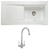 Astini Desire 100 1 Bowl White Ceramic Kitchen Sink with Waste & Colonial Tap