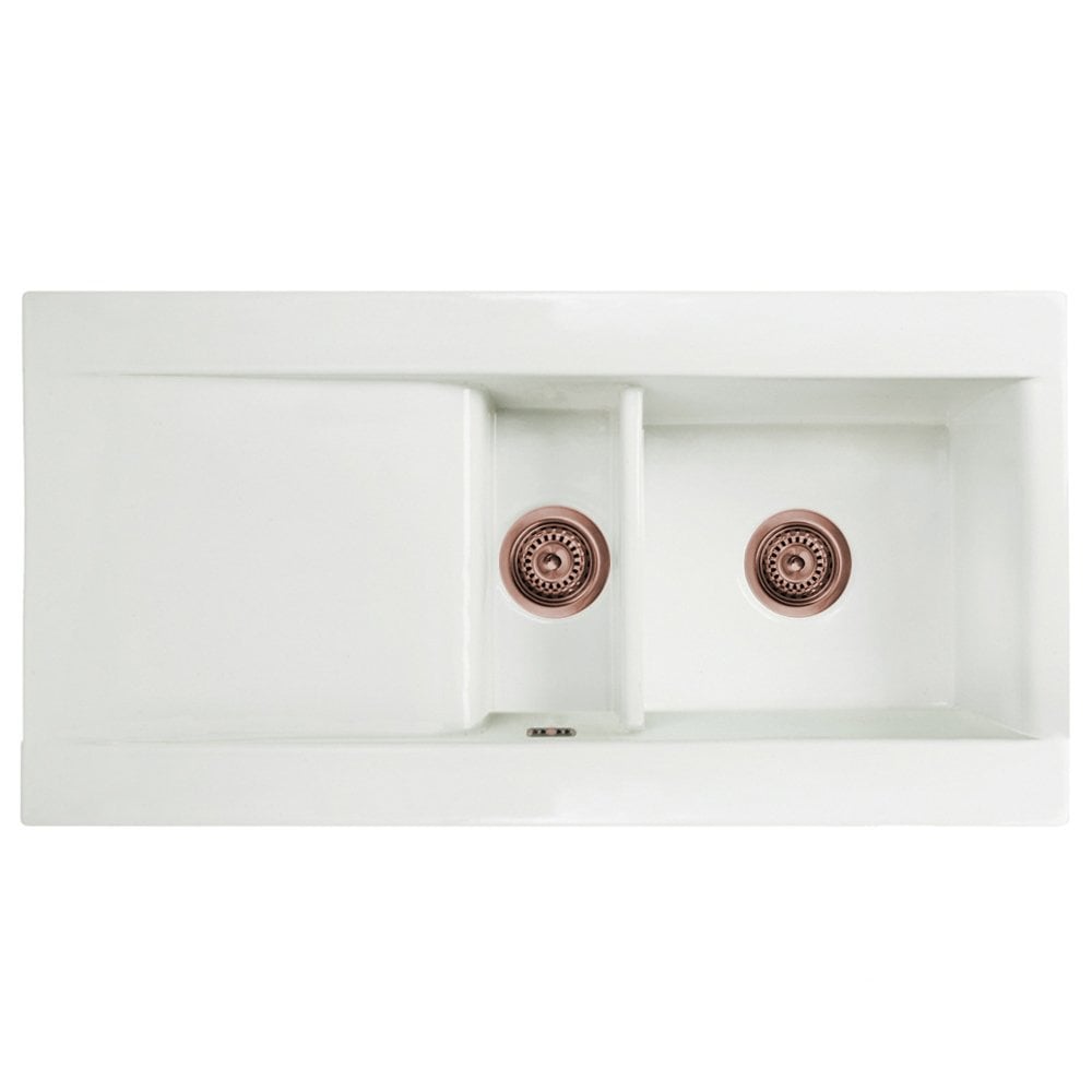 Astini Desire 150 1.5 Bowl Gloss White Ceramic Kitchen Sink with Waste Options